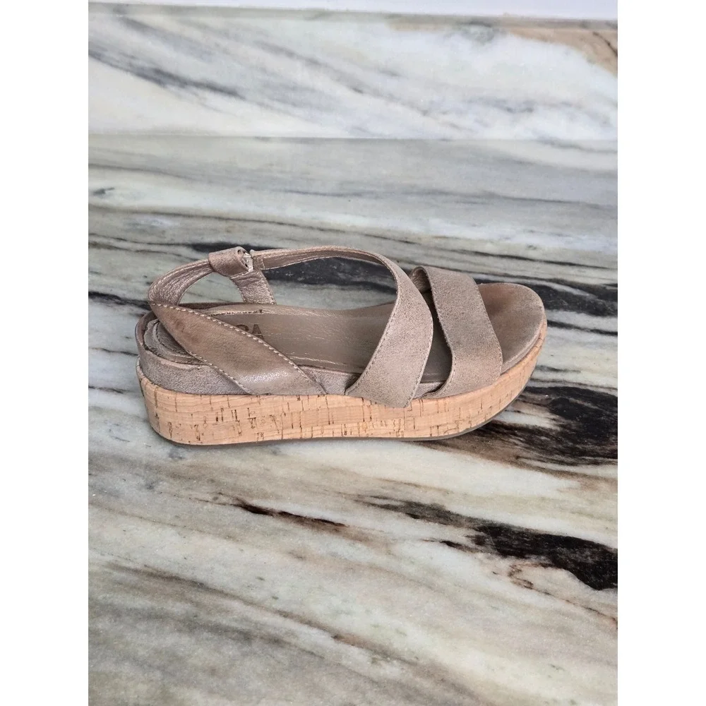 Lucca Lane Womens‎ Metallic Taupe Leather Cork Platform Wedge Sandals Size 6